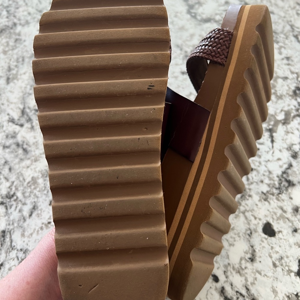 REEF- Size 10-Chocolate Braided & Smooth Double Strap Platform Slides - Picture 7 of 7